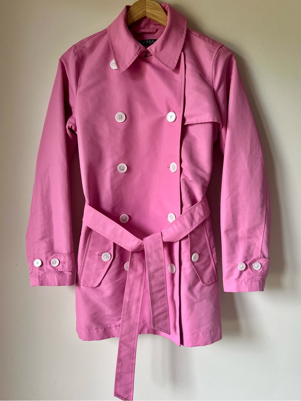 Lauren Ralph Lauren Button Belted Trench Jacket Raincoat Garden Pink Size M - Picture 2 of 11